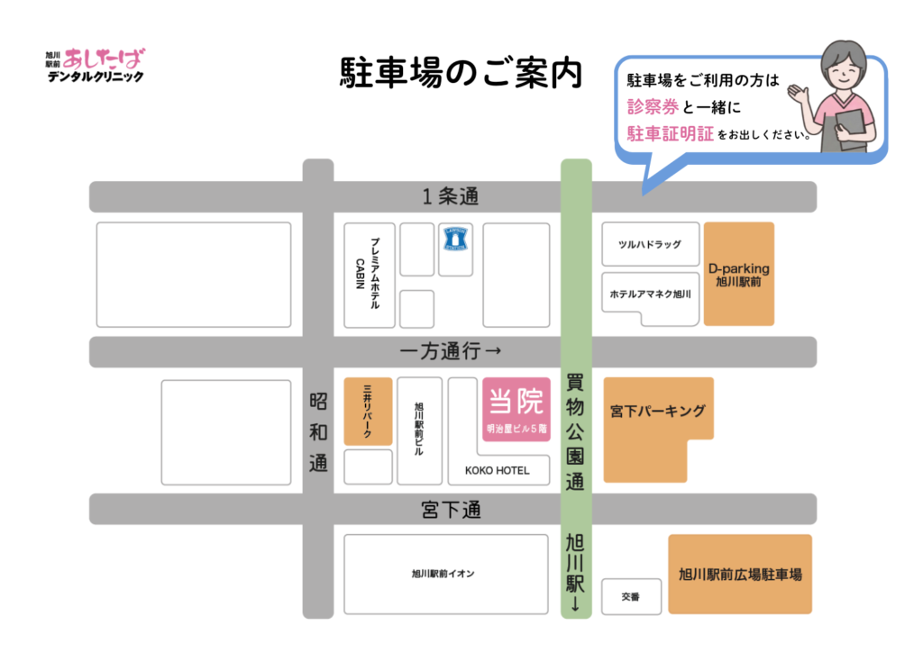 旭川駅前あしたばデンタルクリニック　提携駐車場のご案内